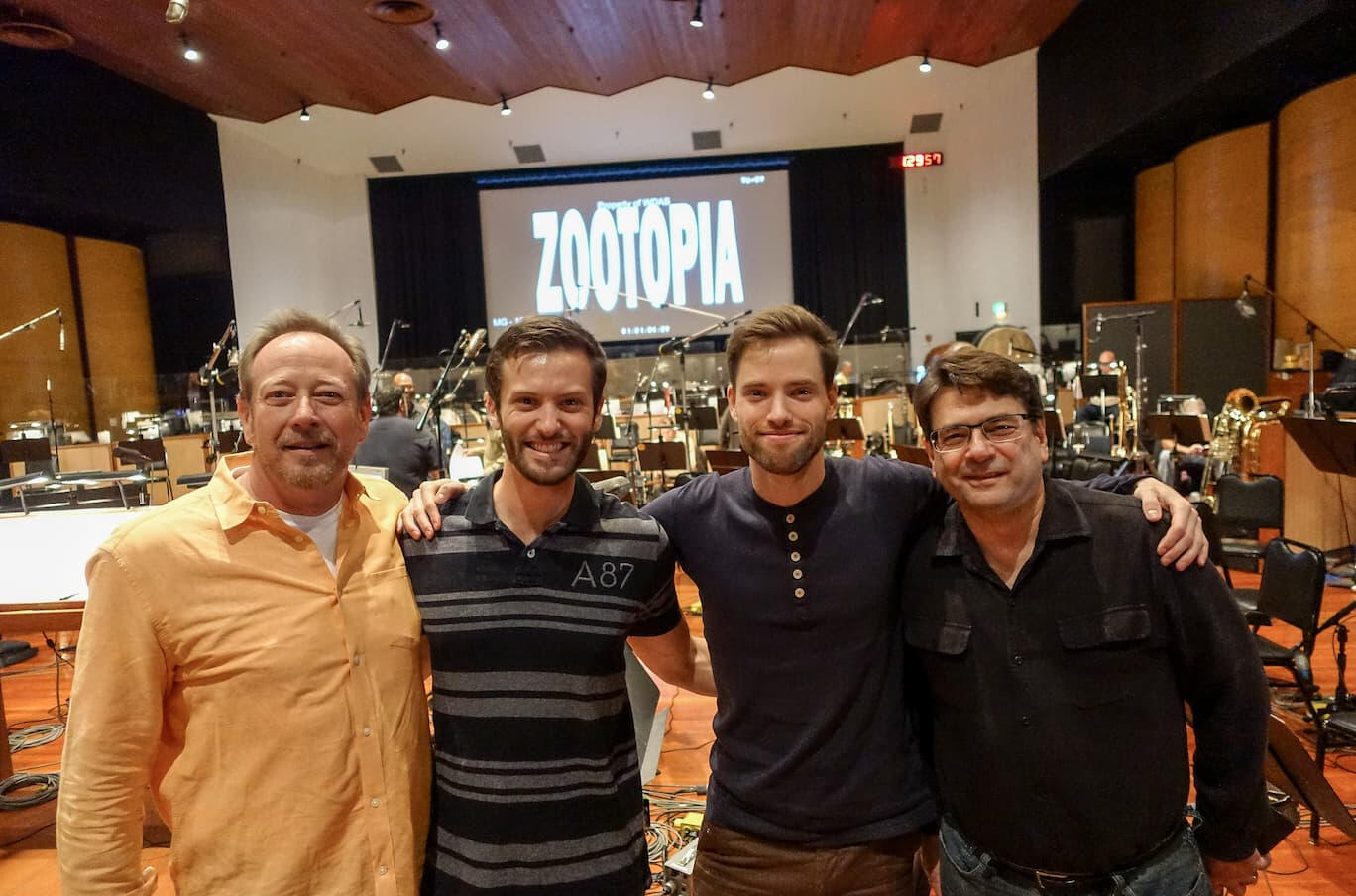 Henrik with studio musicians from one of the recording sessions from Pixar's Zootropolis, 2015